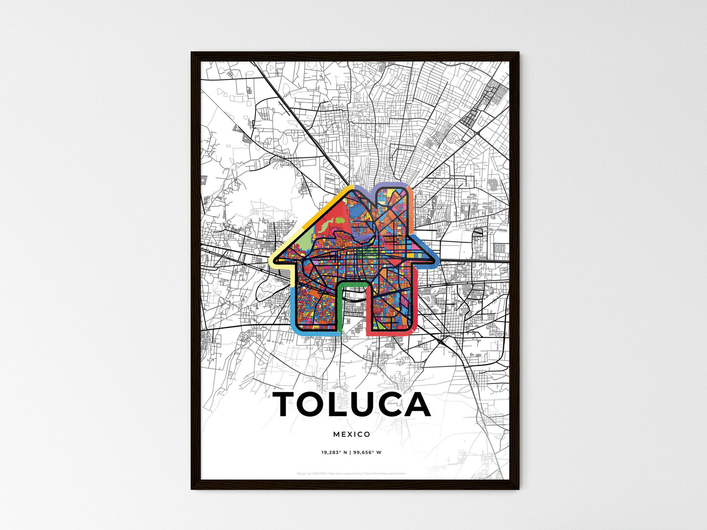 Toluca Mexico wedding art map with home icon