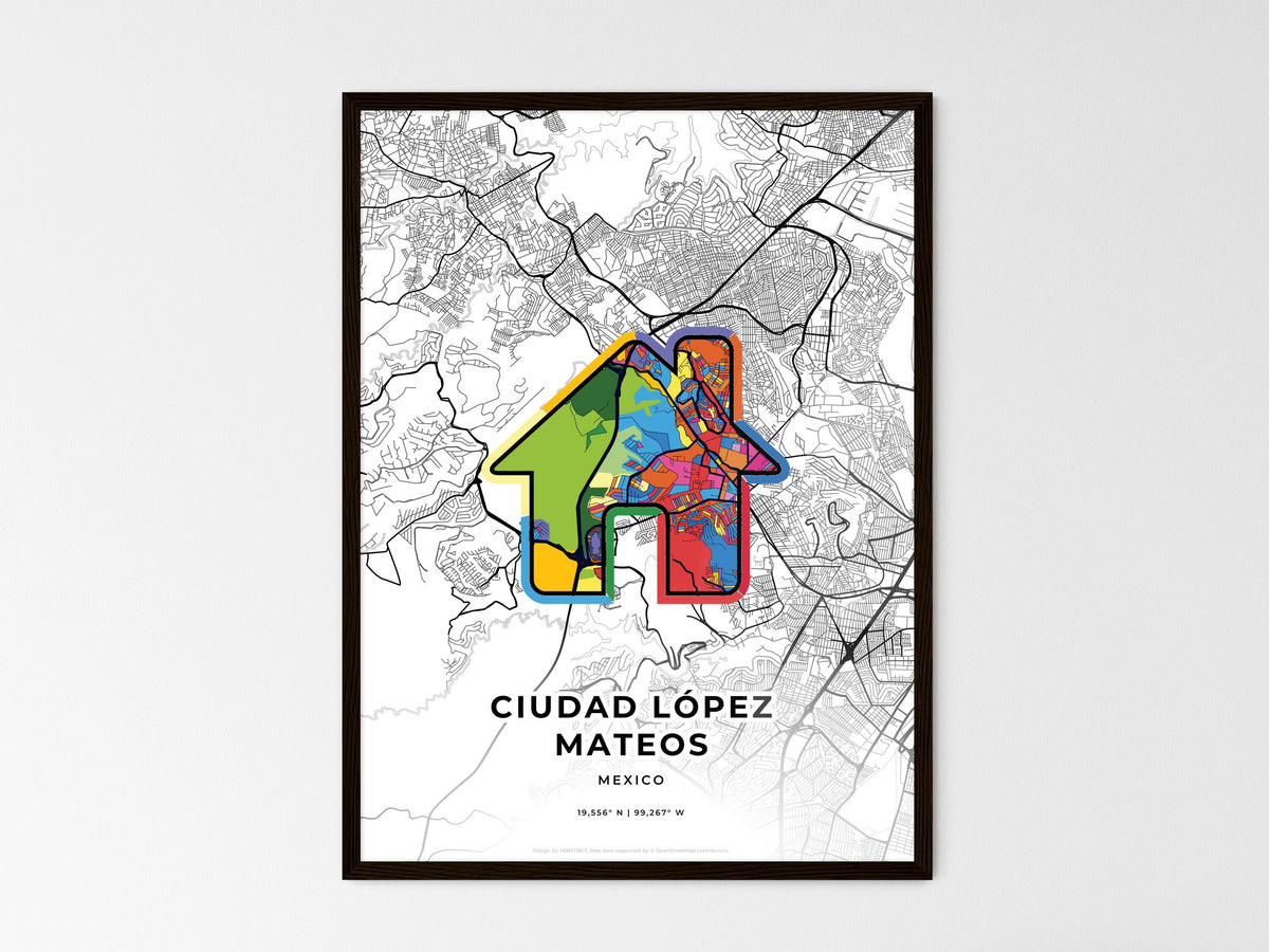 Ciudad López Mateos Mexico wedding art map with home icon