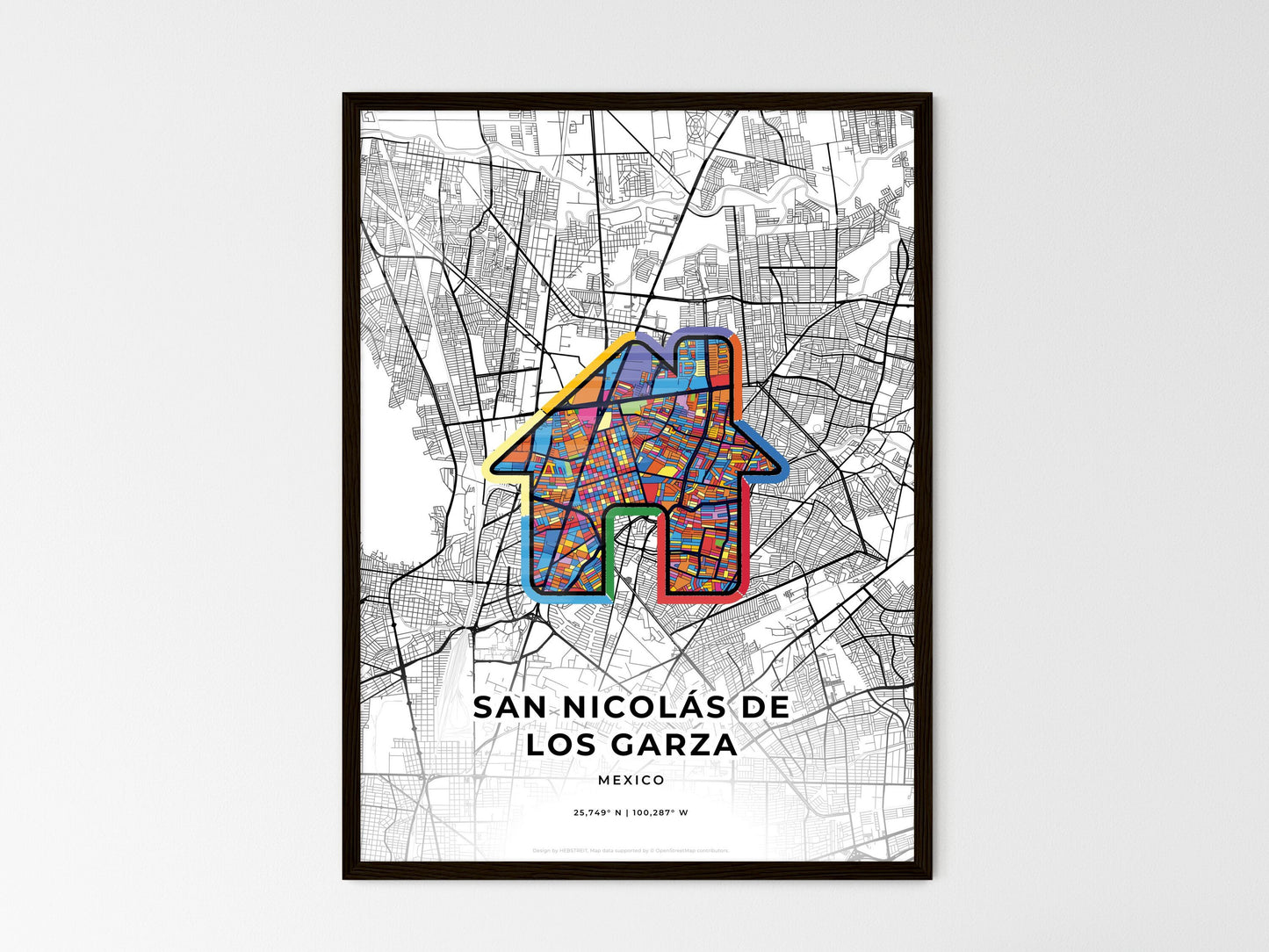 San Nicolás De Los Garza Mexico wedding art map with home icon