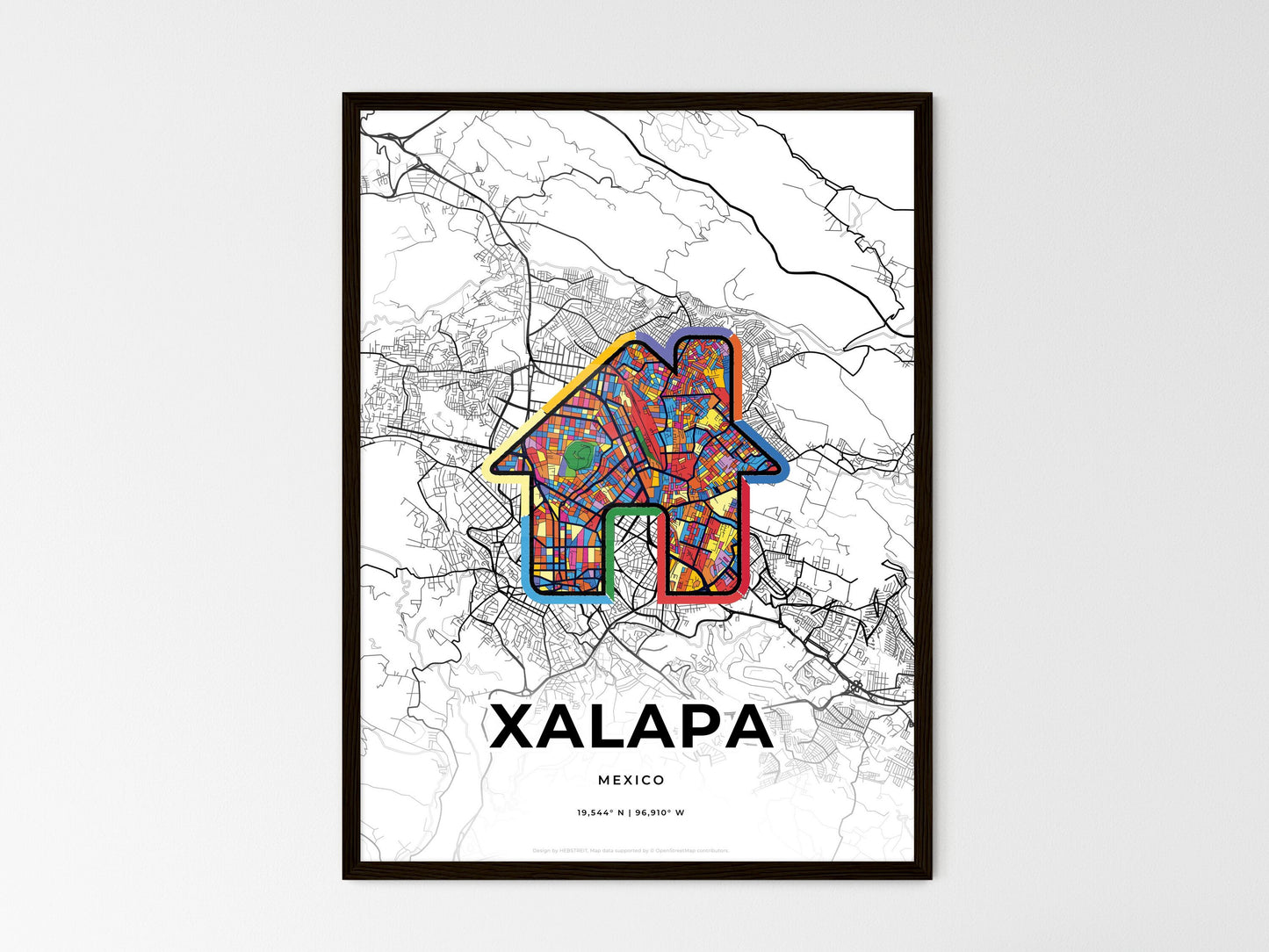 Xalapa Mexico wedding art map with home icon