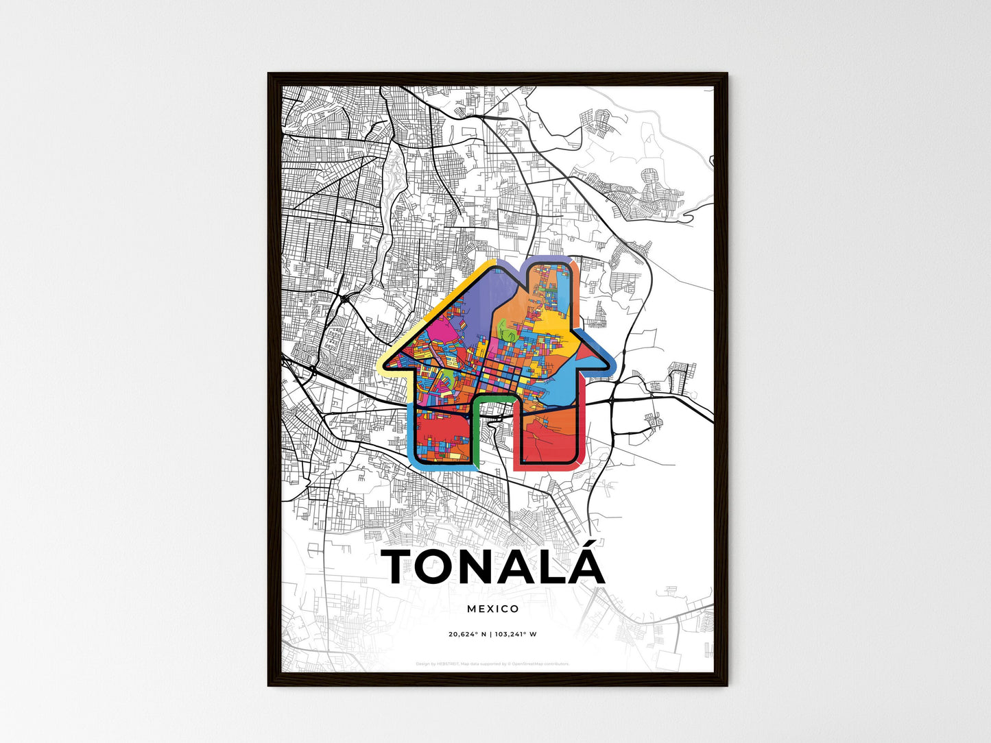 Tonalá Mexico wedding art map with home icon