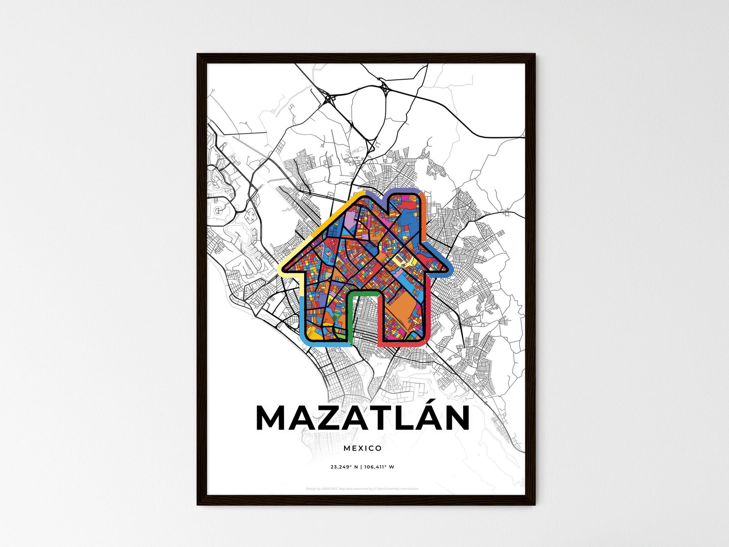 Mazatlán Mexico wedding art map with home icon