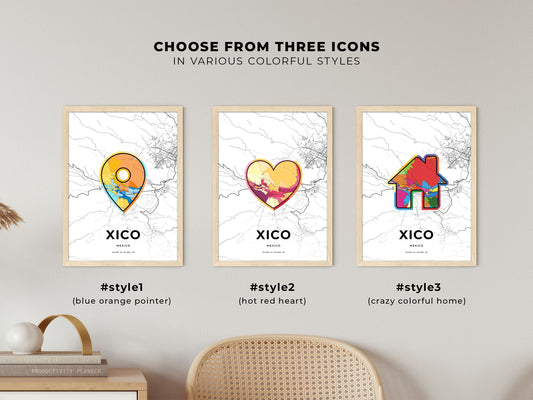 Xico Mexico maps with colorful icons