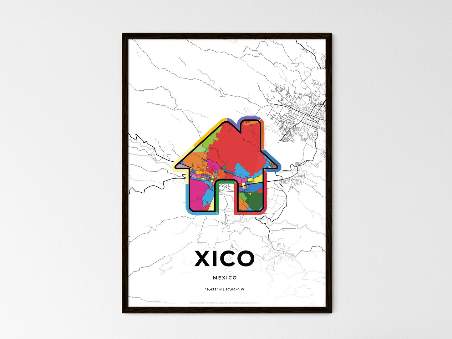 Xico Mexico wedding art map with home icon