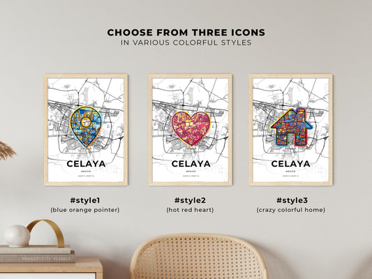 Celaya Mexico maps with colorful icons