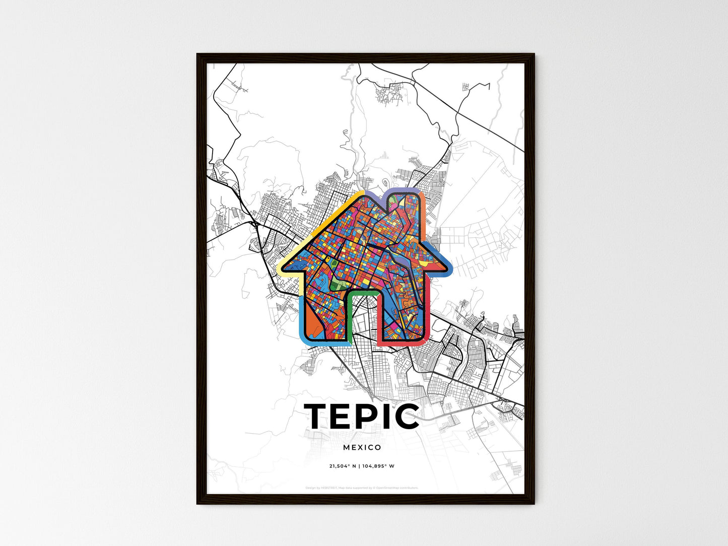 Tepic Mexico wedding art map with home icon