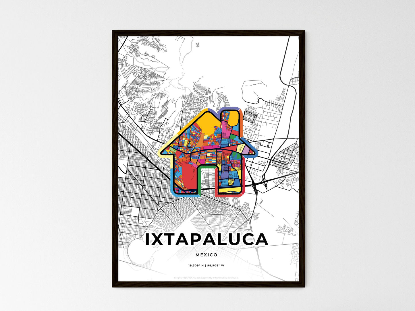 Ixtapaluca Mexico wedding art map with home icon