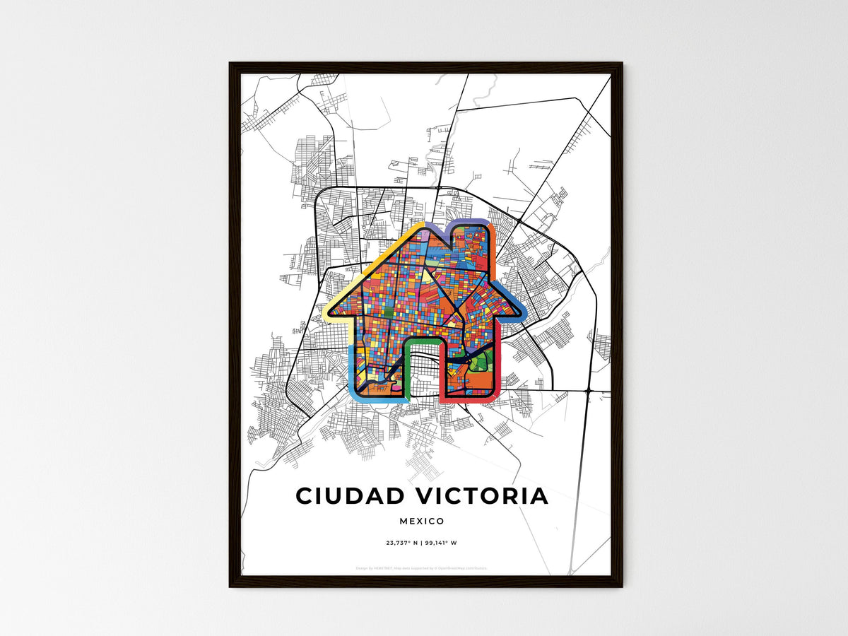 Ciudad Victoria Mexico wedding art map with home icon