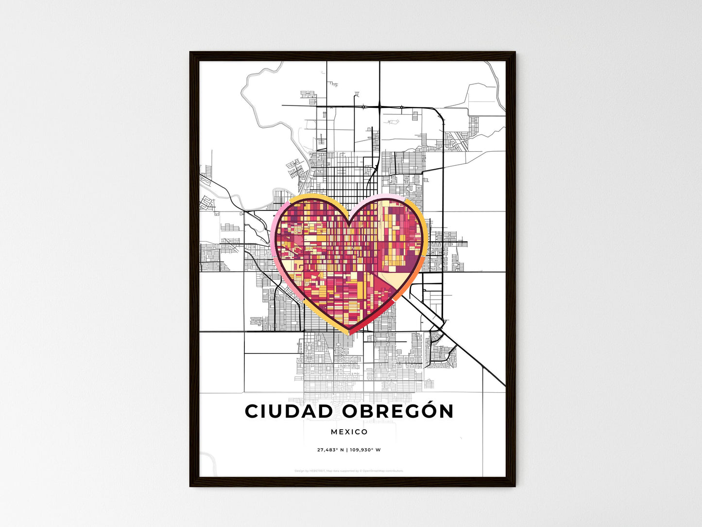 Ciudad Obregón Mexico wedding art map with heart icon