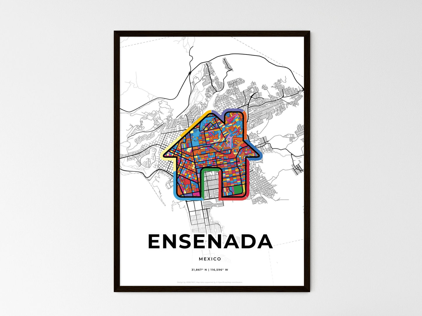 Ensenada Mexico wedding art map with home icon