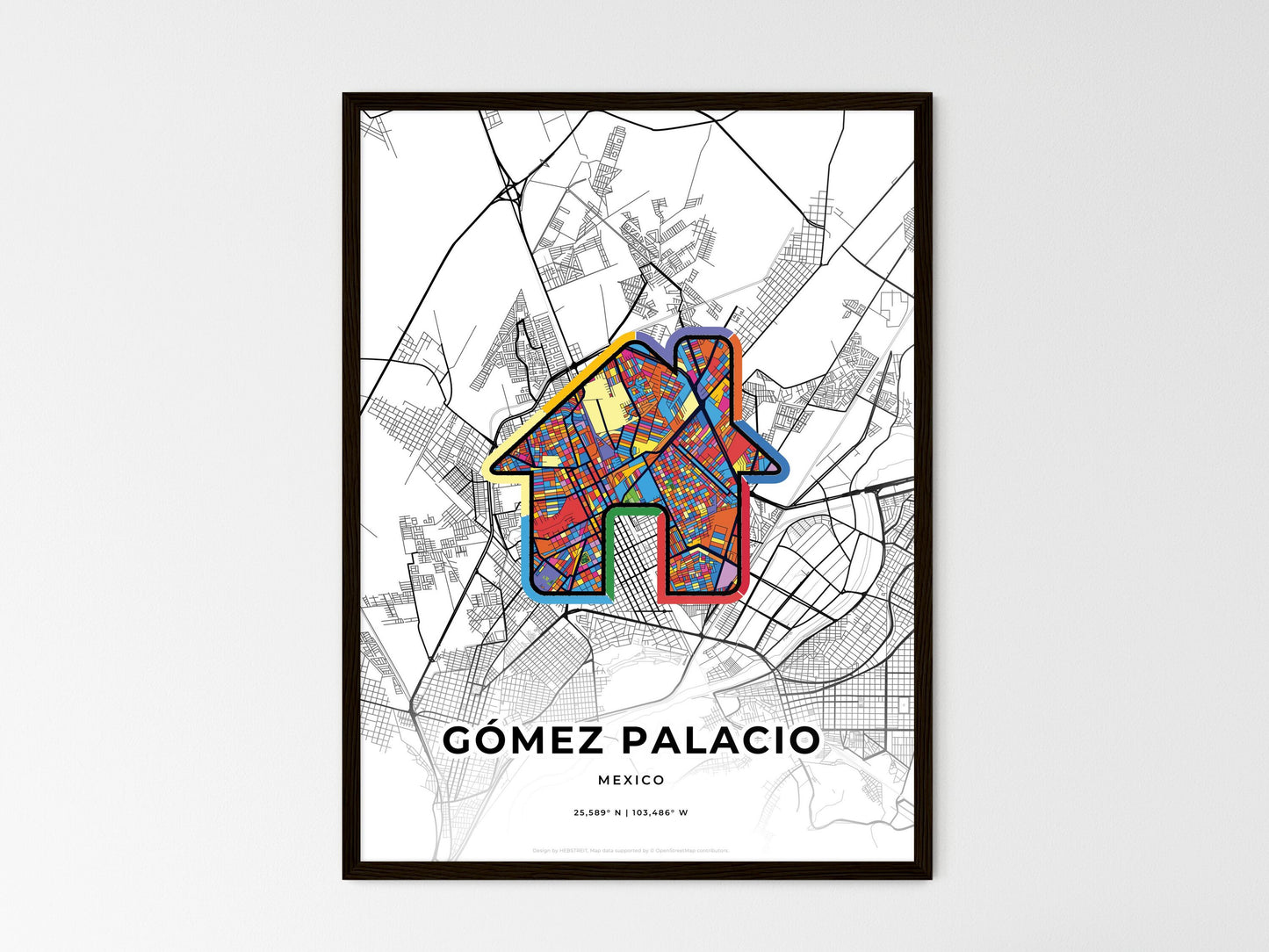 Gómez Palacio Mexico wedding art map with home icon
