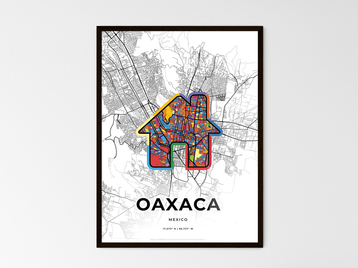 Oaxaca Mexico wedding art map with home icon