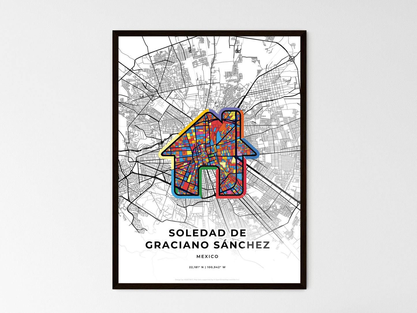 Soledad De Graciano Sánchez Mexico wedding art map with home icon