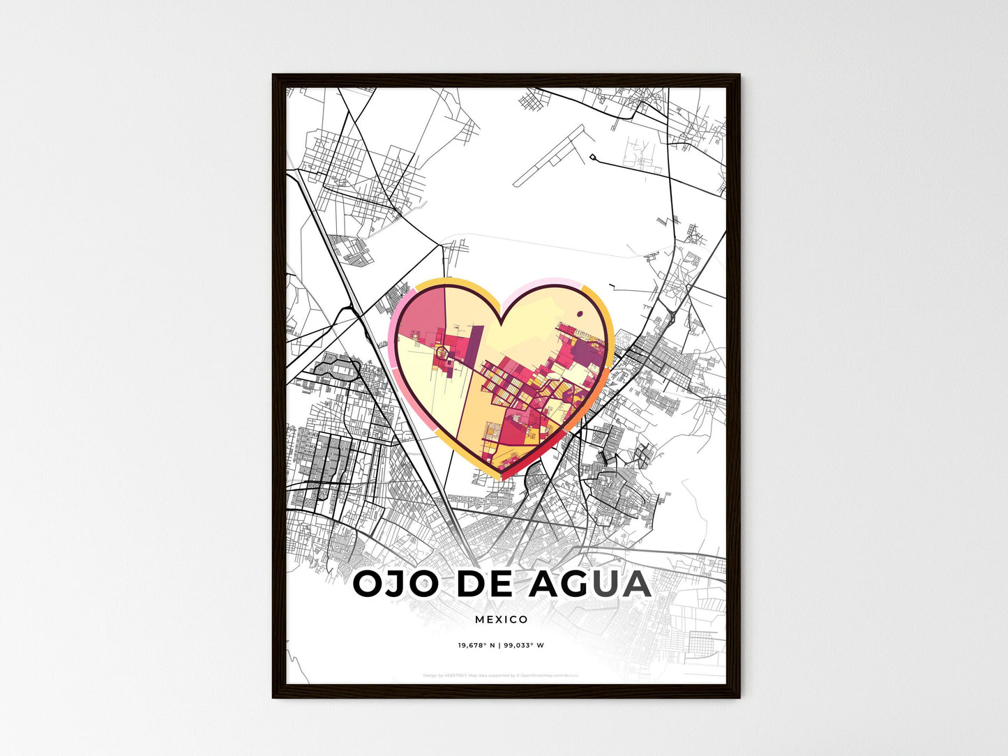 Ojo De Agua Mexico wedding art map with heart icon