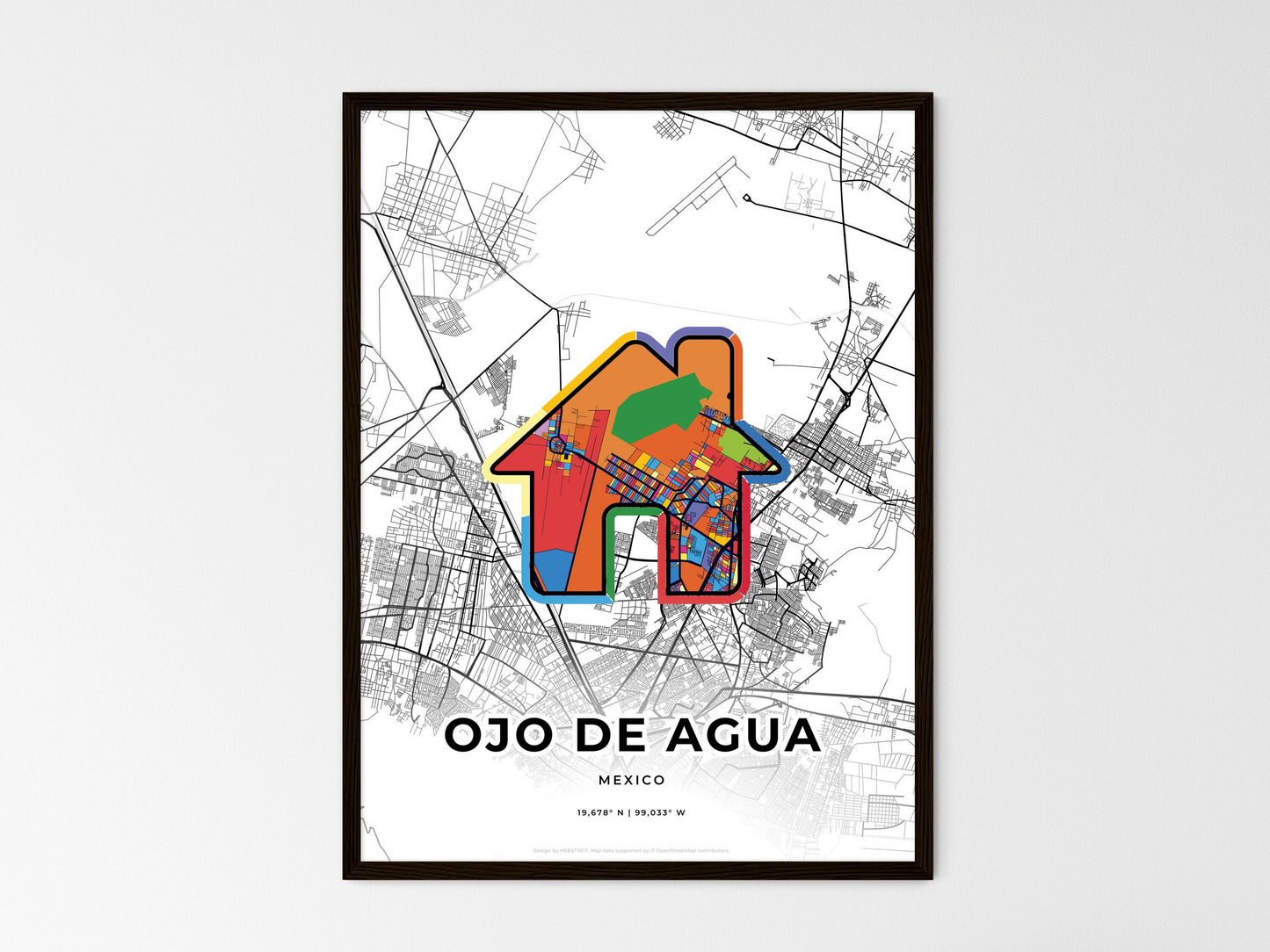 Ojo De Agua Mexico wedding art map with home icon