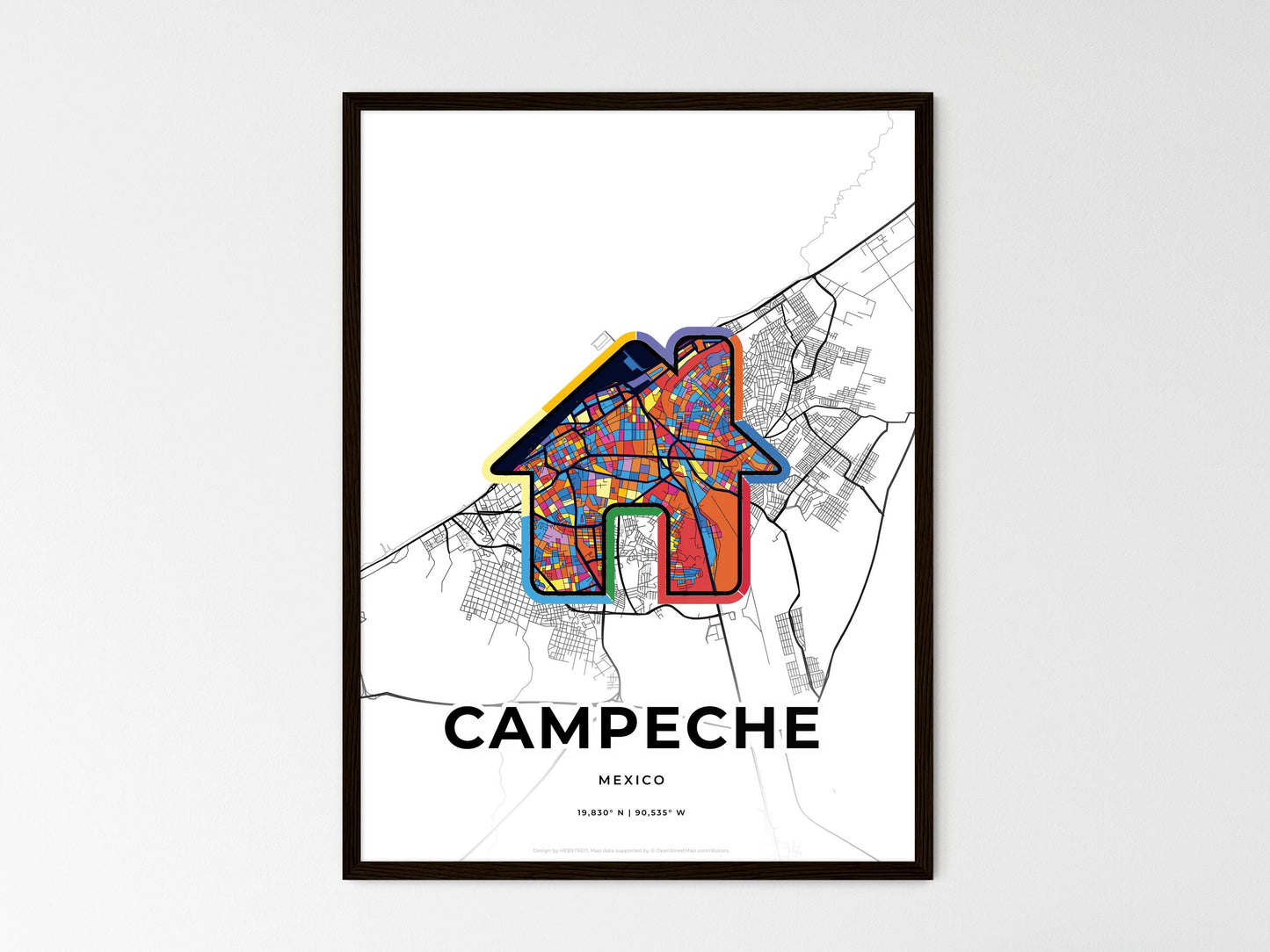 Campeche Mexico wedding art map with home icon