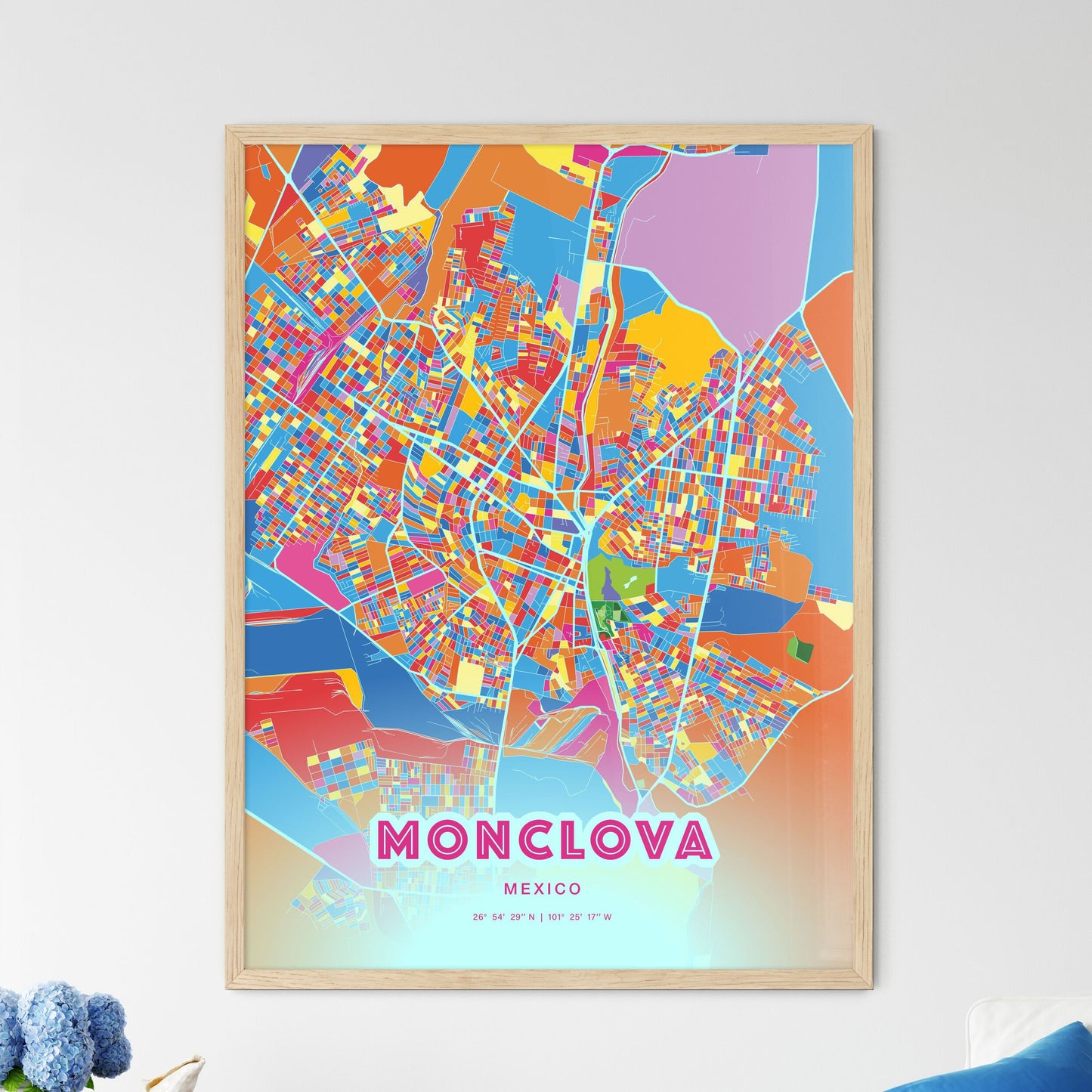 Colorful MONCLOVA MEXICO Fine Art Map Crazy Colors