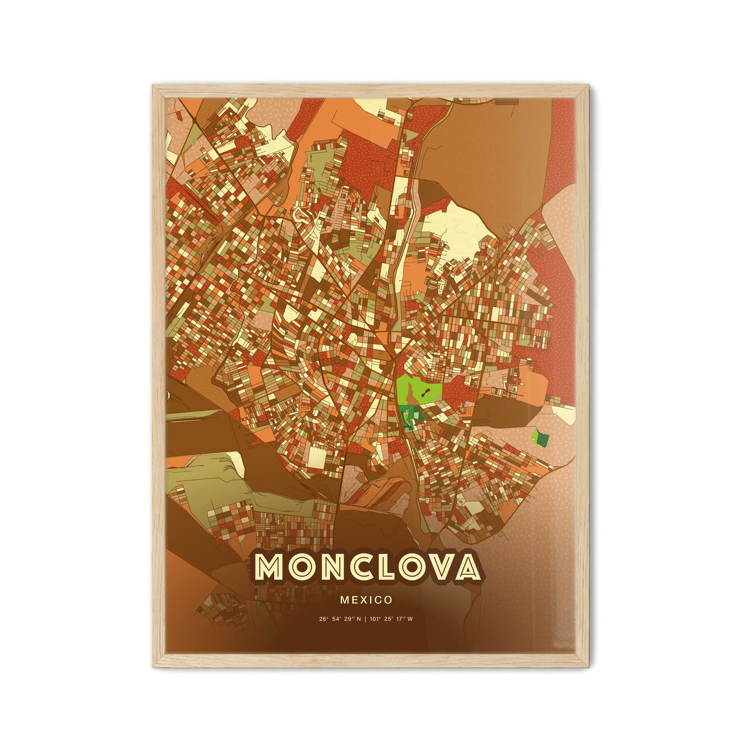 Colorful MONCLOVA MEXICO Fine Art Map Farmhouse