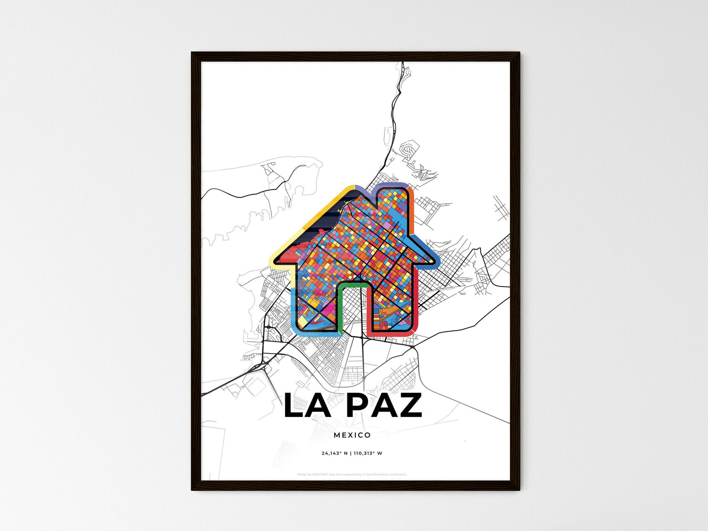 La Paz Mexico wedding art map with home icon
