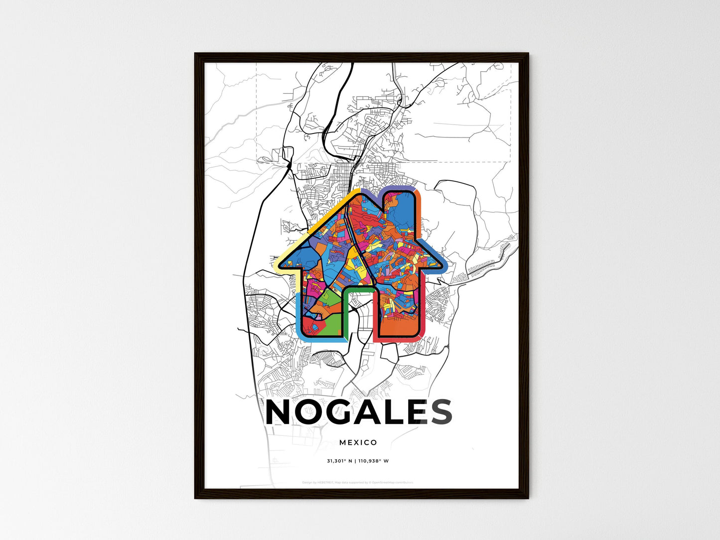 Nogales Mexico wedding art map with home icon