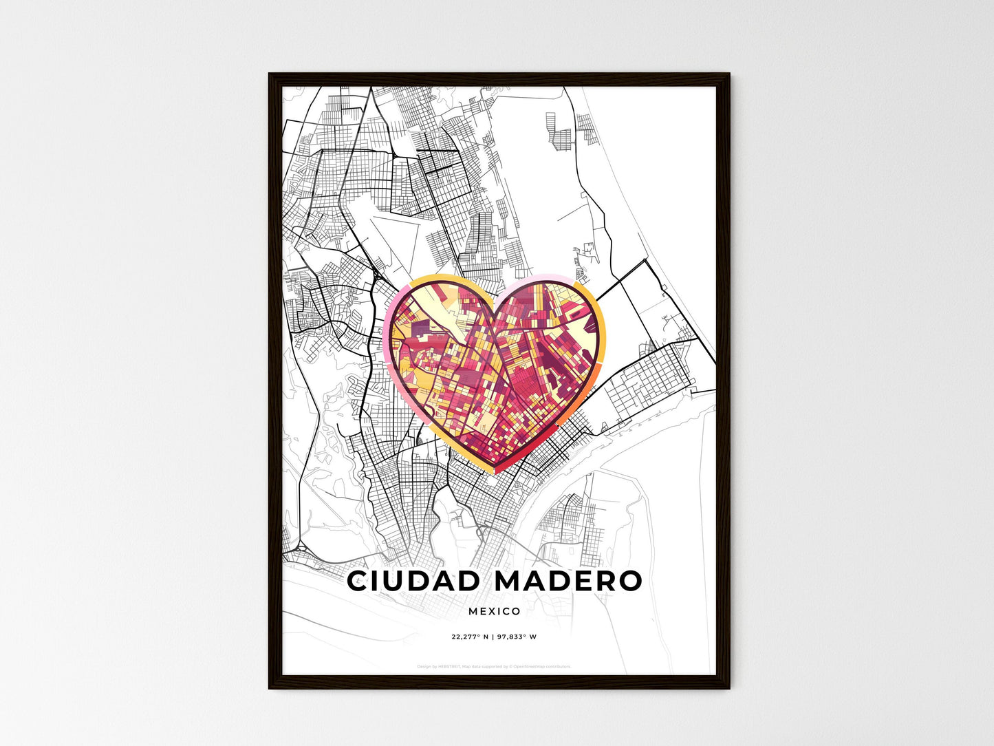 Ciudad Madero Mexico wedding art map with heart icon