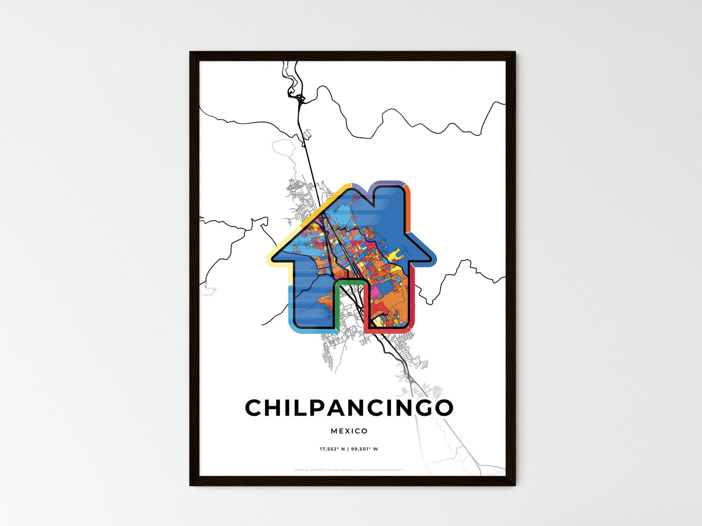Chilpancingo Mexico wedding art map with home icon