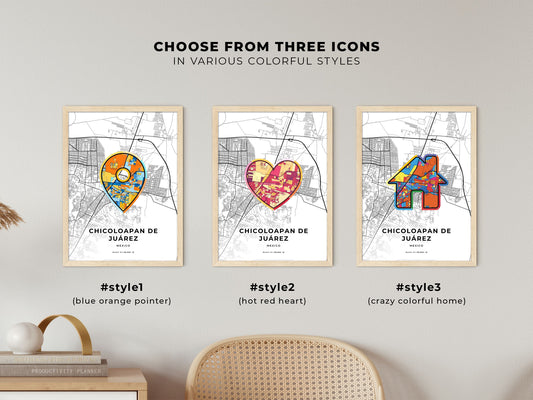Chicoloapan De Juárez Mexico maps with colorful icons