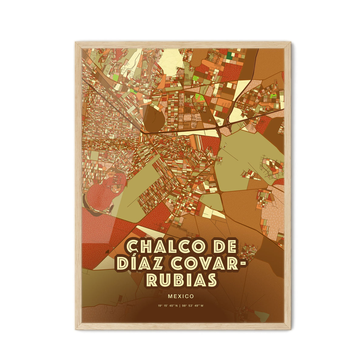 Colorful CHALCO DE DÍAZ COVARRUBIAS MEXICO Fine Art Map Farmhouse