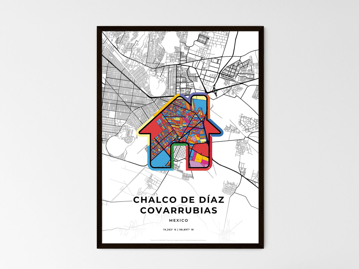Chalco De Díaz Covarrubias Mexico wedding art map with home icon