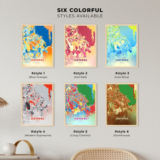 Colorful JIUTEPEC MEXICO Fine Art Map Blue Orange