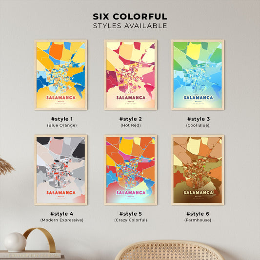 Colorful SALAMANCA MEXICO Fine Art Map Blue Orange