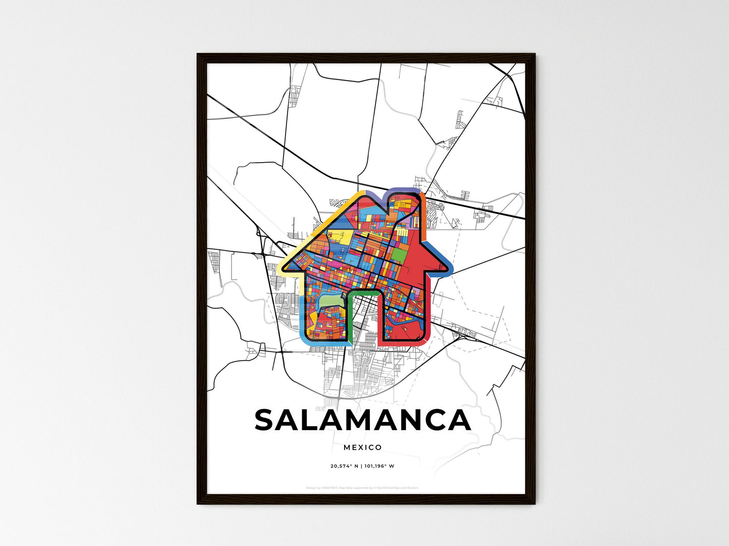 Salamanca Mexico wedding art map with home icon