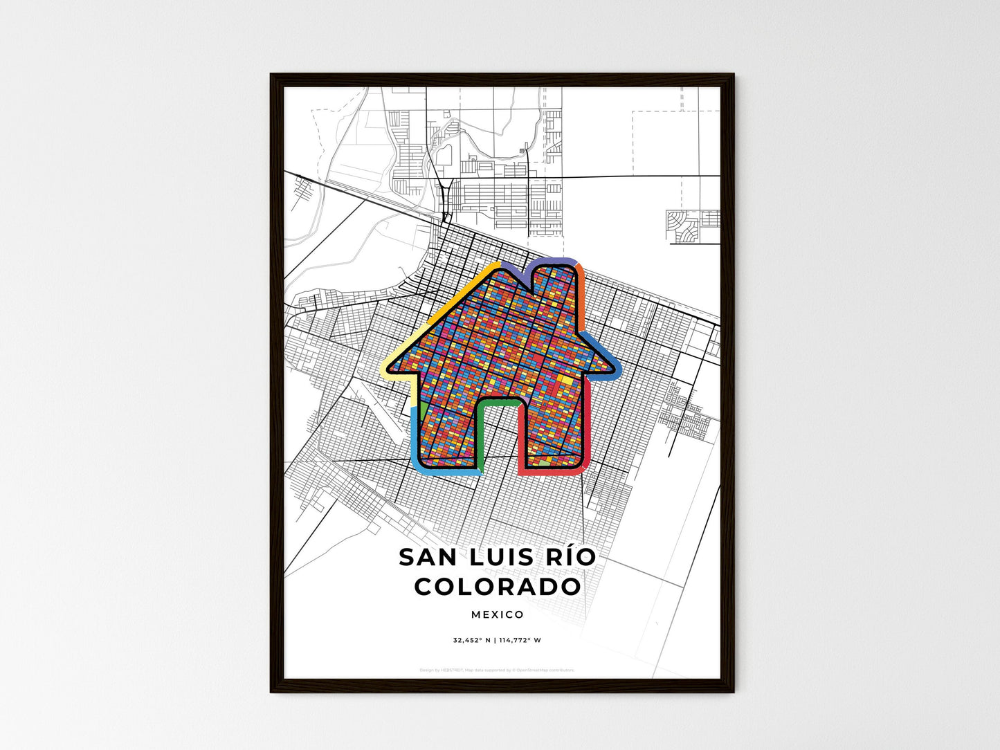 San Luis Río Colorado Mexico wedding art map with home icon