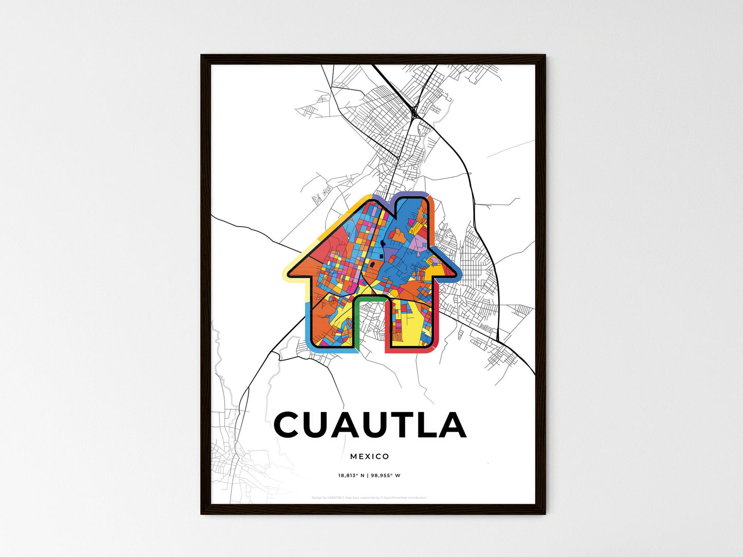 Cuautla Mexico wedding art map with home icon