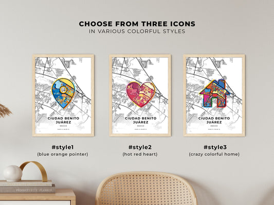 Ciudad Benito Juárez Mexico maps with colorful icons