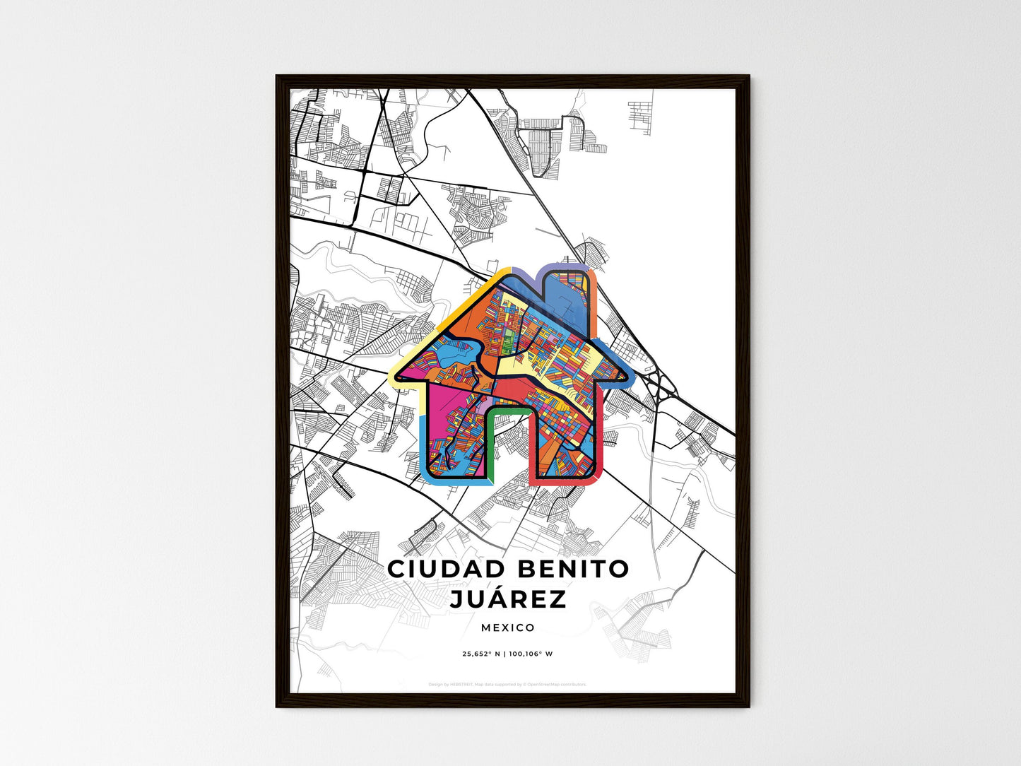 Ciudad Benito Juárez Mexico wedding art map with home icon