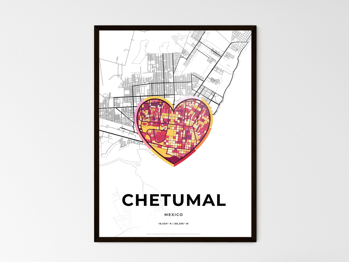 Chetumal Mexico wedding art map with heart icon