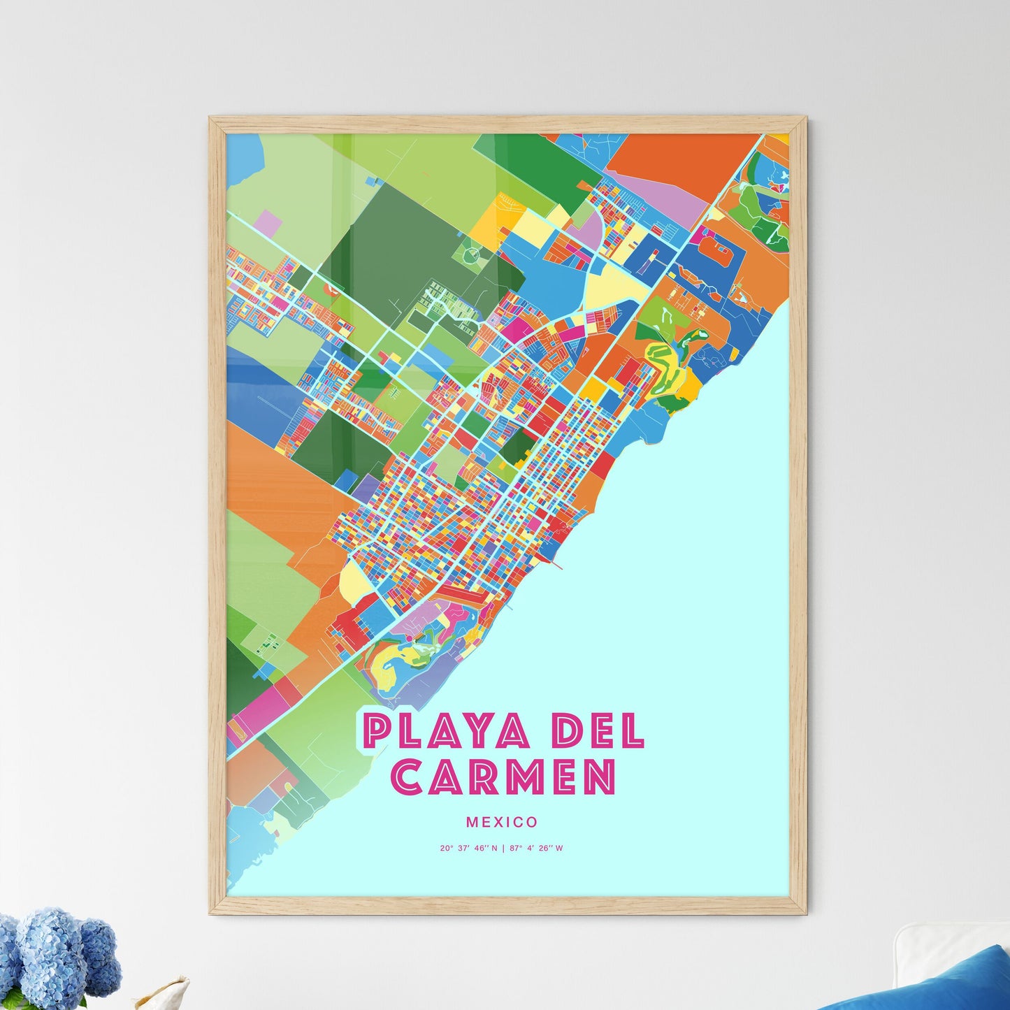 Colorful PLAYA DEL CARMEN MEXICO Fine Art Map Crazy Colors