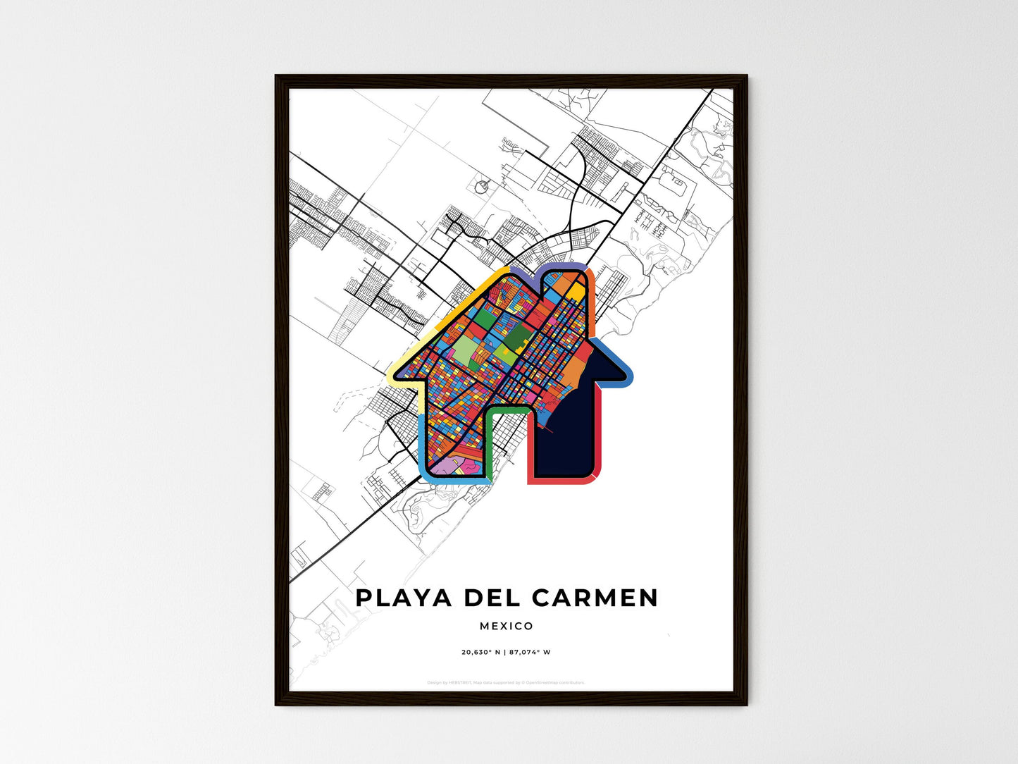 Playa Del Carmen Mexico wedding art map with home icon