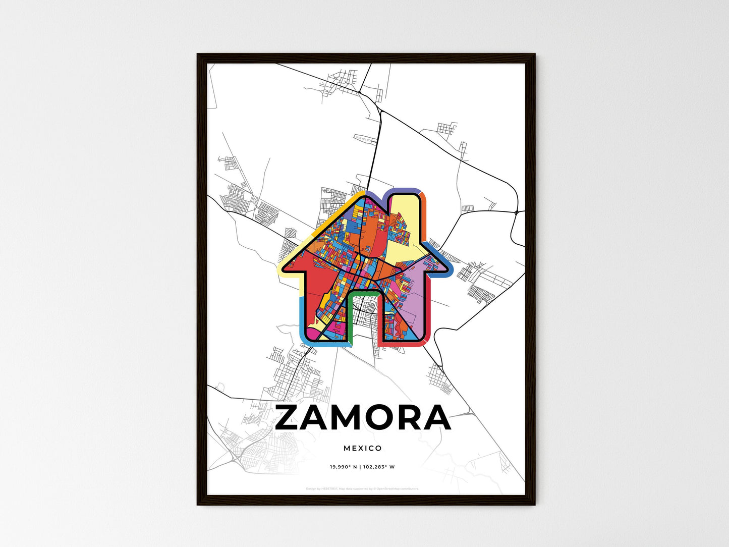 Zamora Mexico wedding art map with home icon
