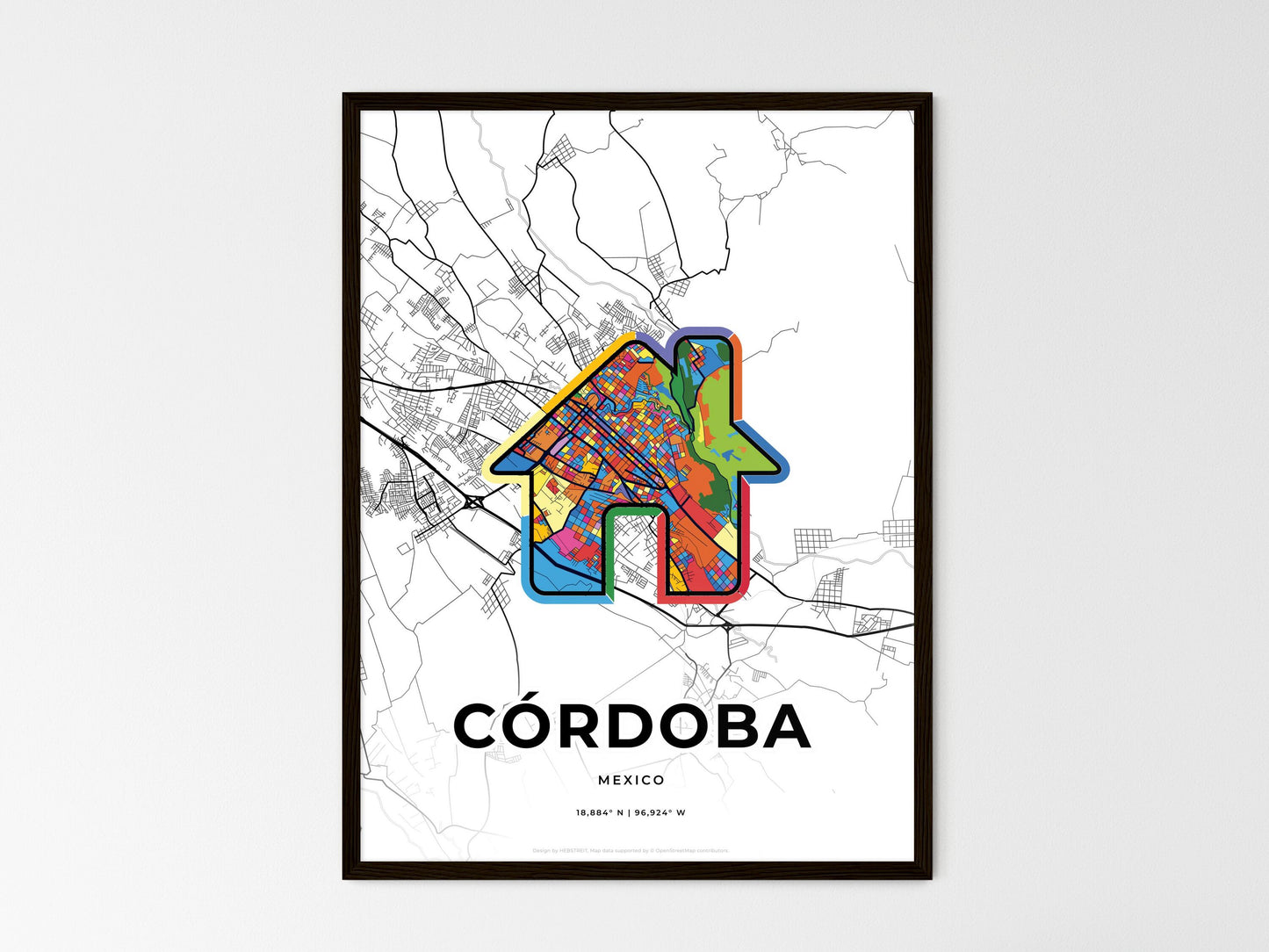 Córdoba Mexico wedding art map with home icon