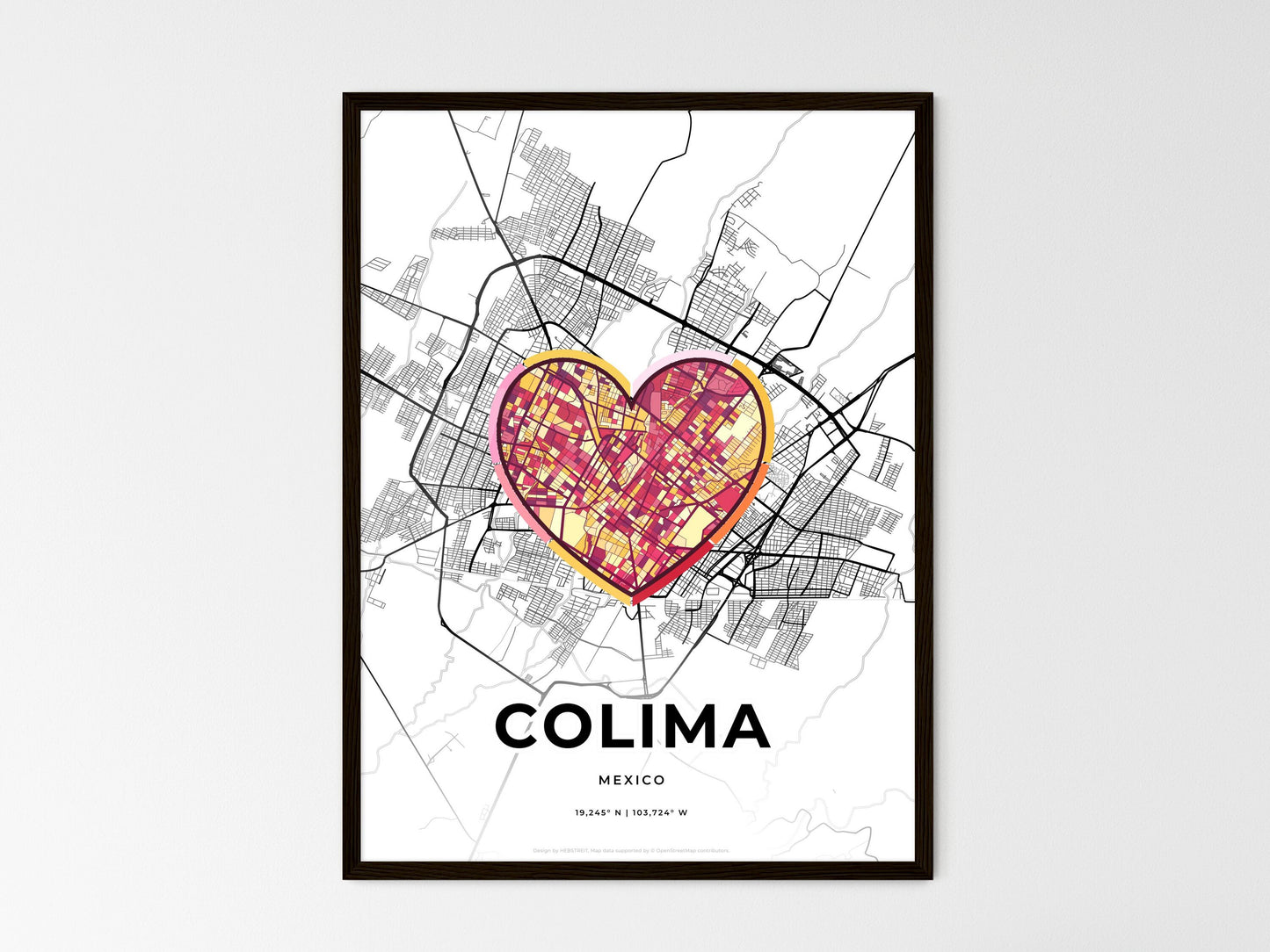 Colima Mexico wedding art map with heart icon