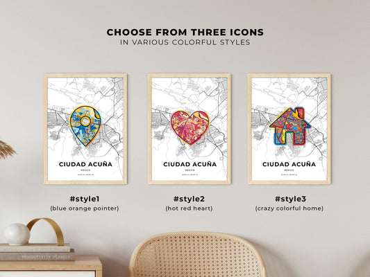 Ciudad Acuña Mexico maps with colorful icons