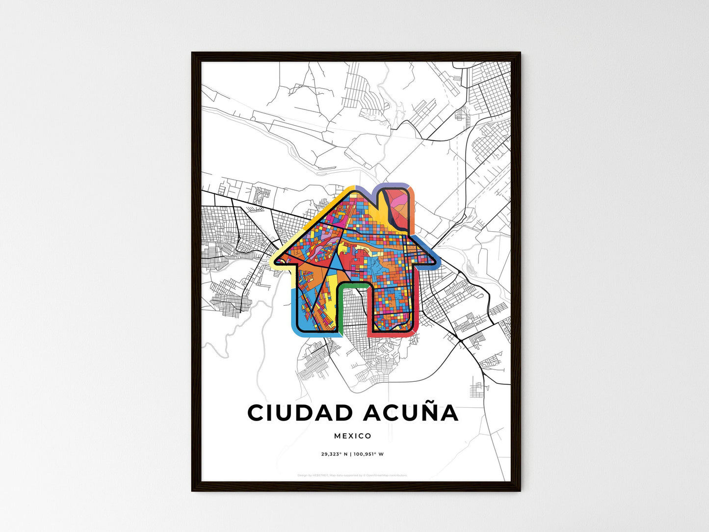 Ciudad Acuña Mexico wedding art map with home icon