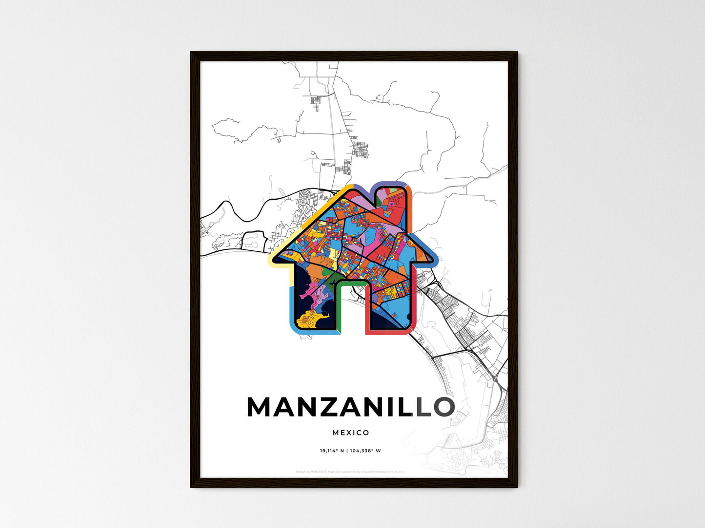 Manzanillo Mexico wedding art map with home icon