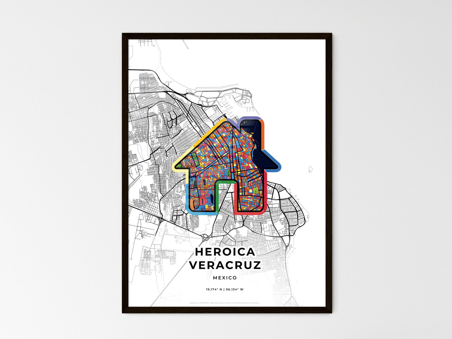 Heroica Veracruz Mexico wedding art map with home icon