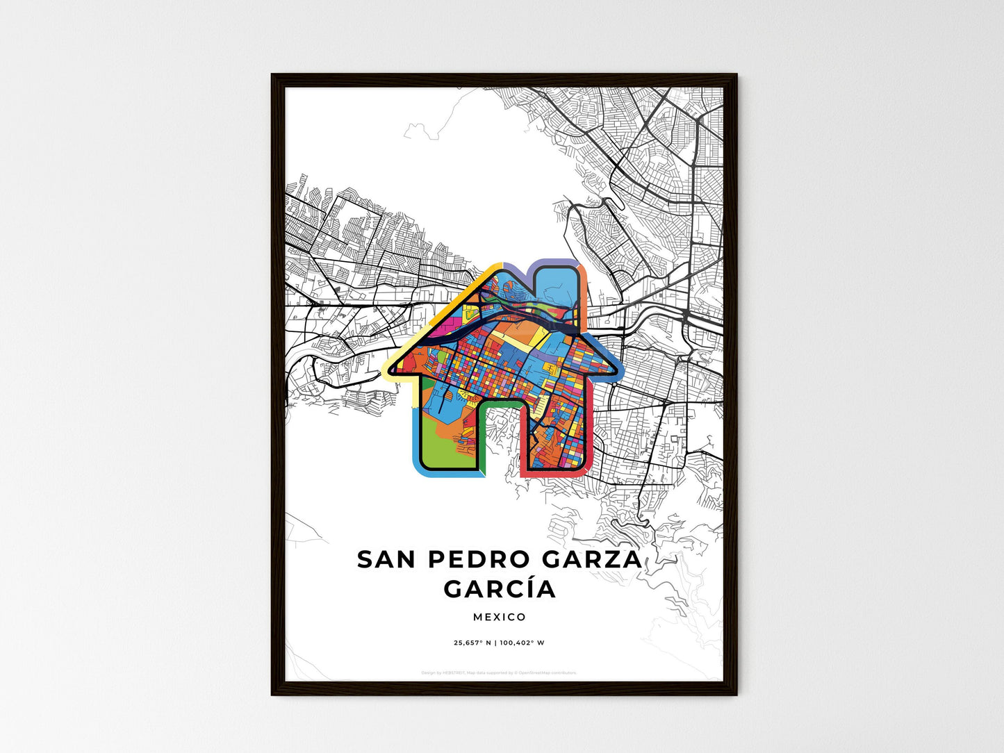 San Pedro Garza García Mexico wedding art map with home icon