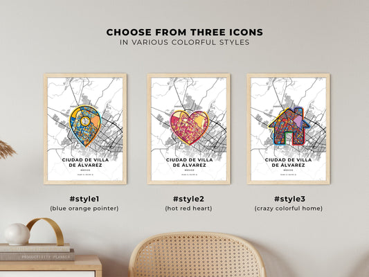 Ciudad De Villa De Álvarez Mexico maps with colorful icons