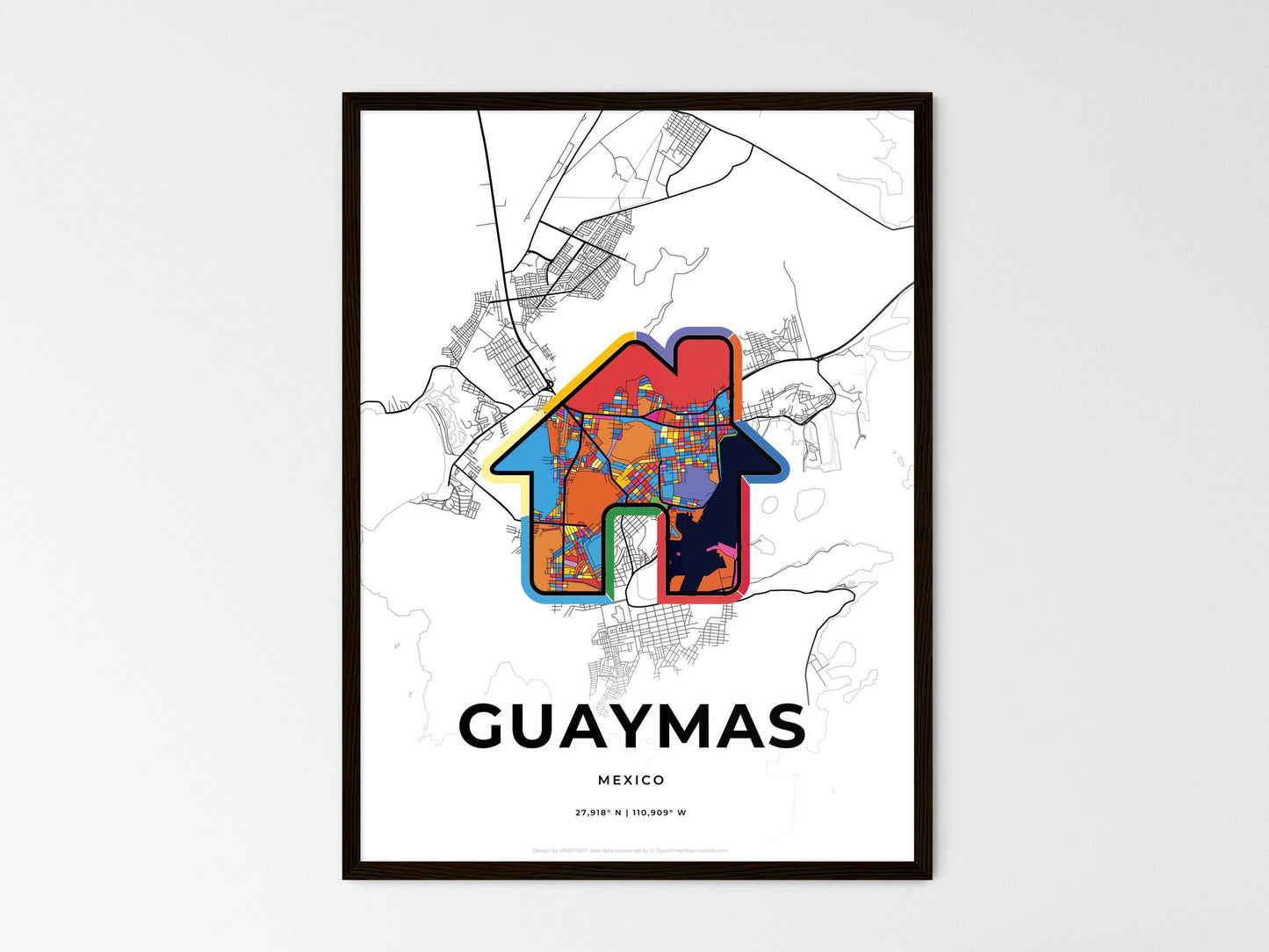 Guaymas Mexico wedding art map with home icon