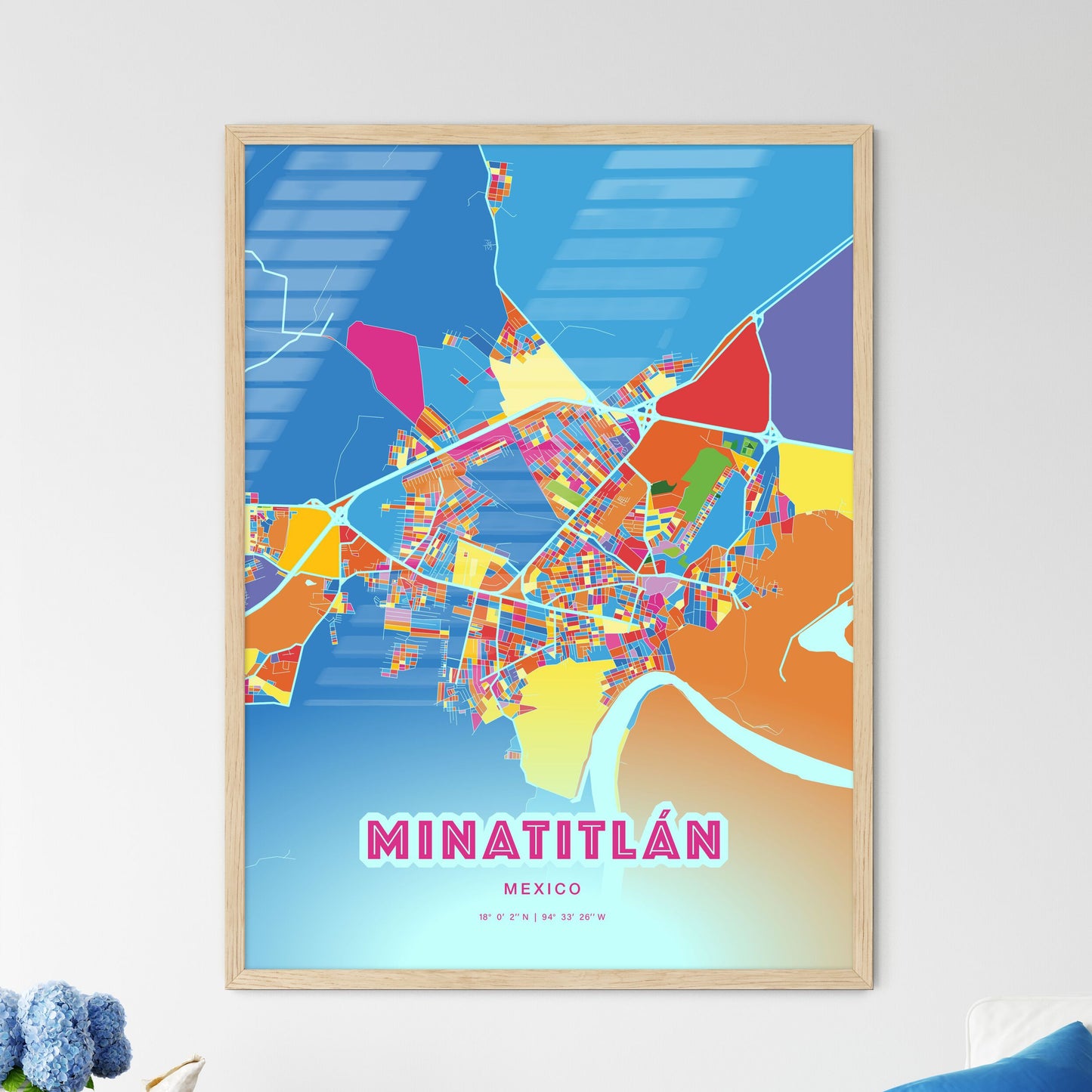 Colorful MINATITLÁN MEXICO Fine Art Map Crazy Colors
